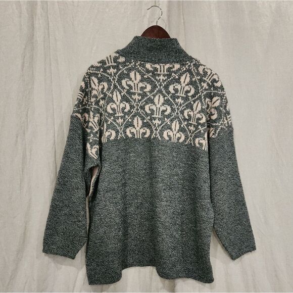 vtg 80s Venezia sweater oversize gray pink lion crest drop shoulder - Picture 2 of 8